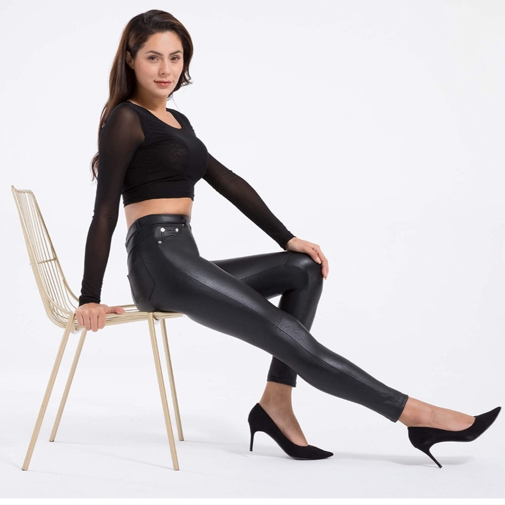 Tagoo Faux Leather Leggings High Waisted Pants with Stretch and with pockets